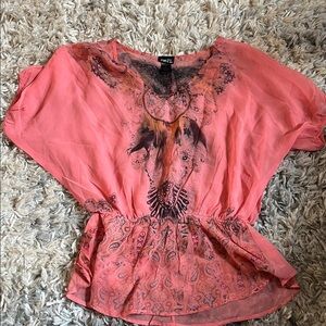Rue21 Pink and Black Sheer Top